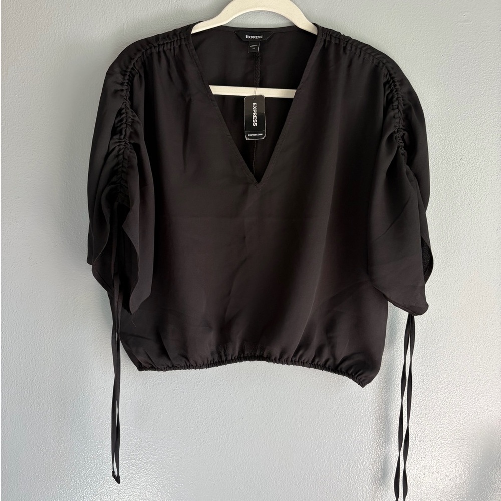 Express Black‎ Ruched Sleeve Blouse